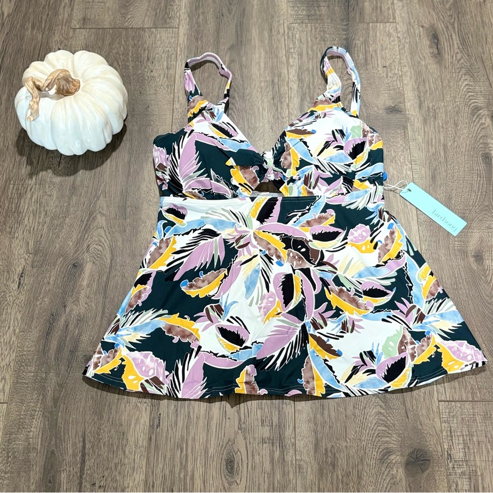 Birdsong Wanderlust Tie Front Underwire Bra Sized Tankini Top 32-DD/E US NWT - Picture 9 of 14